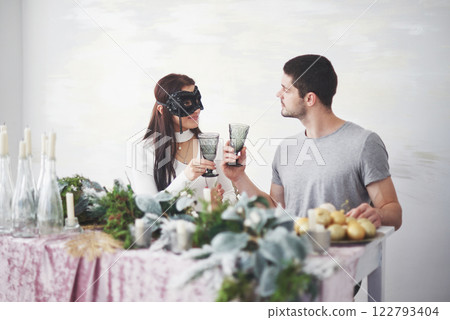 Happy family at christmas in morning opening gifts together near the fir tree. The concept of family happiness and well-being Happy family at christmas in morning opening gifts together near the fir tree. The concept of family happiness and well-being 122793404