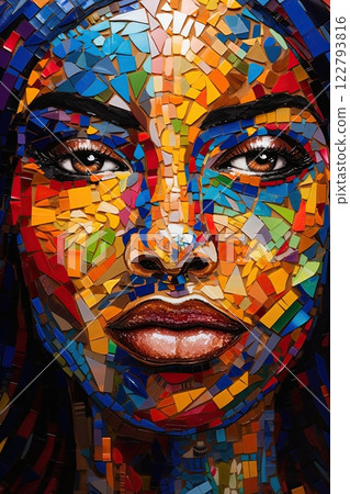 Abstract collage, mosaic art design of beautiful woman. Generative Ai 122793816