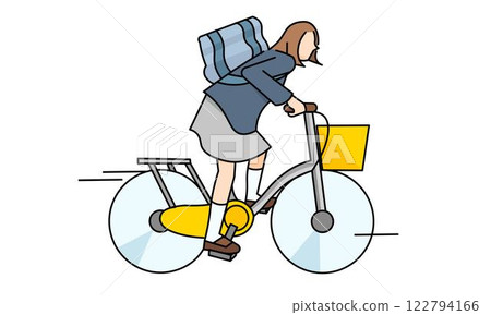 Simple illustration material of a female student standing on a bicycle 122794166