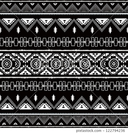 Arabian ethnic fabric patterns featuring geometric designs in striking red and yellow tones. This work adds a 3D dimension to the image, blending traditional aesthetics with modern flair, tailored for 122794236