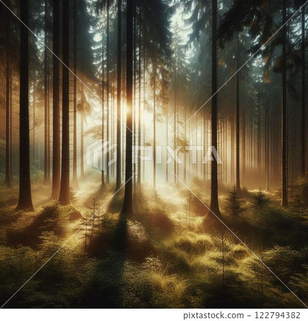 Light shining through the forest 122794382