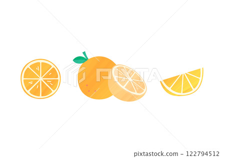Set of watercolor textured orange illustrations Fruits Citrus Hand-drawn style Mandarin orange Summer Slice 122794512