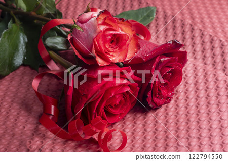 Roses on a bright background red and white. Mother's Day, birthday. 122794550