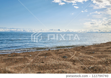 Issyk-Kul Lake, sandy beach, Kyrgyzstan 122794740