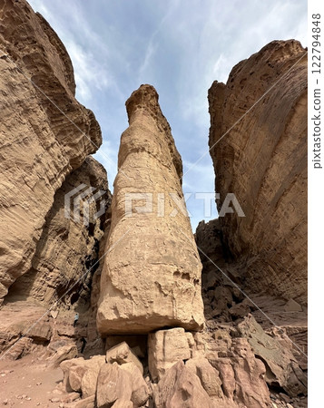 Solomon pillars in Timna Park in the Arava desert Solomon pillars in Timna Park in the Arava desert 122794848