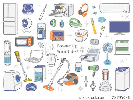 Simple home appliance illustration set - New life/living alone support - Line drawing 122795088