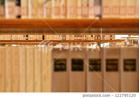 帶書架的圖書館場景 122795120