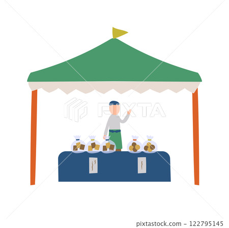 Illustration of a person opening a pastry shop at a market 122795145