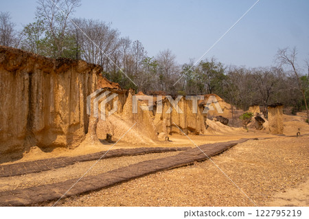 Stunning rock formations at Phae Mueang Phi Forest Park in Phrae, Thailand 122795219