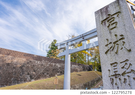 Miyagi Prefecture Gokoku Shrine, main approach to the shrine, shrine sign, north wall of the Honmaru 122795278