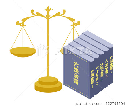 古董天平插圖和日本法律書籍《六方全書》圖片 122795304