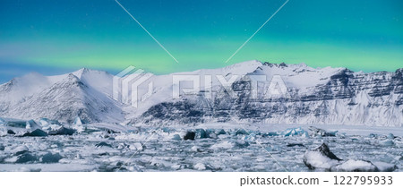 Aurora Borealis. Night landscape in Iceland. Vatnajokull National Park. Aurora Borealis. Night landscape in Iceland. Vatnajokull National Park. 122795933