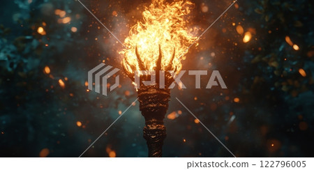Flaming Torch with Dramatic Lighting 122796005