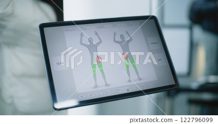 Tablet Computer Screen Showing Modern Software Detecting Suspicious Item During Passenger Screening 122796099