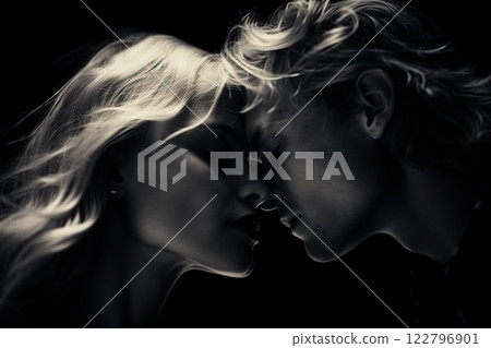 Couple in Love kissing. Black and white photography. Generative Ai Couple in Love kissing. Black and white photography. Generative Ai 122796901