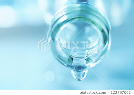 Drops of water spilling from a glass bottle 122797002