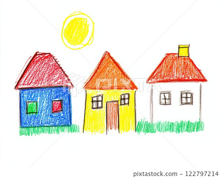 Colorful houses on a white background. Hand-drawn illustration. 122797214