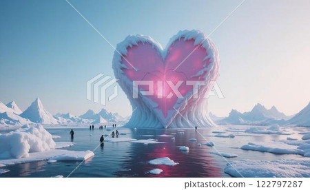 Penguins Gather Near a Symbolic Frozen Shape 122797287