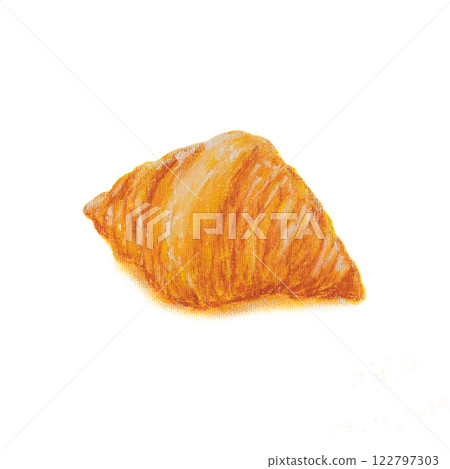 A croissant. The oil pastel painting of french bun pastry bakery hand drawn illustration isolated on white background. A croissant. The oil pastel painting of french bun pastry bakery hand drawn illustration isolated on white background. 122797303