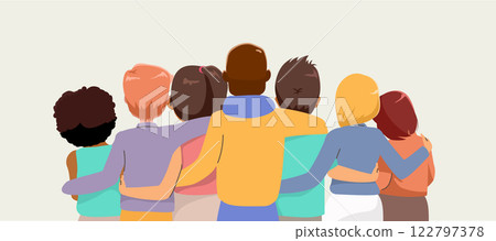 Back View Group of People Togetherness Concept Vector Illustration 122797378