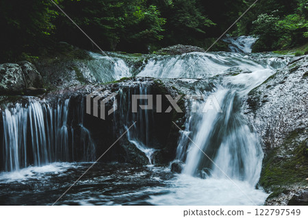Waterfall in the mountain forest 122797549
