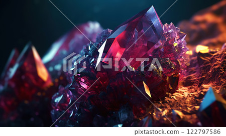 Amazing bright and shiny Cuprite crystal cluster background. Jewel mineral detailed macro. Generative AI 122797586