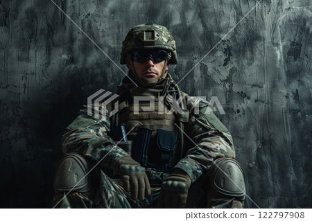 Special forces United States soldier or private military contractor with PTSD. Neural network ai generated 122797908