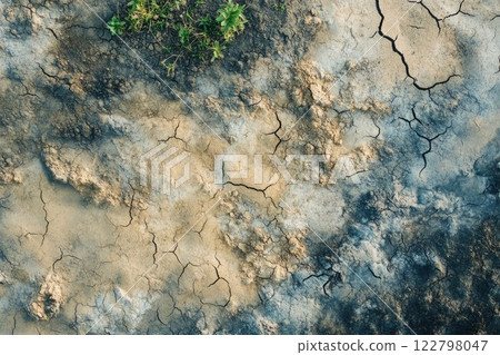 Cracked earth under dramatic sky and mountains. Neural network AI generated Cracked earth under dramatic sky and mountains. Neural network AI generated 122798047