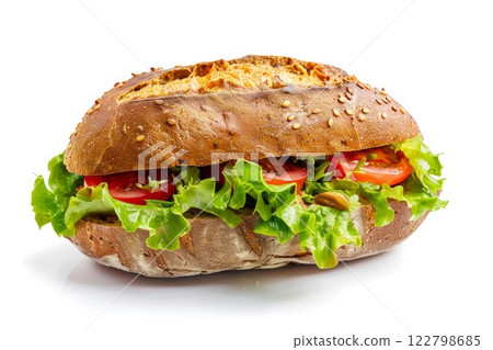Fresh veggie sandwich on white background. Neural network AI generated Fresh veggie sandwich on white background. Neural network AI generated 122798685
