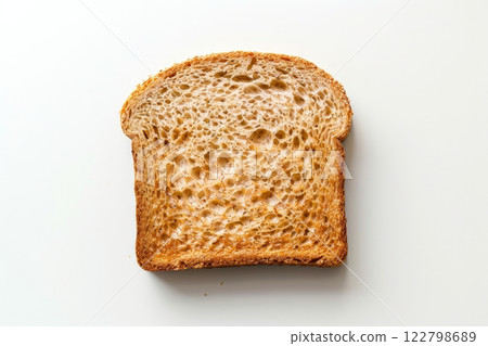 Golden slice of toast on white background. Neural network AI generated 122798689