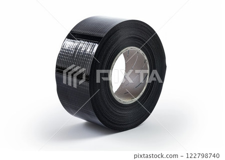 Black tape roll on white background. Neural network AI generated 122798740