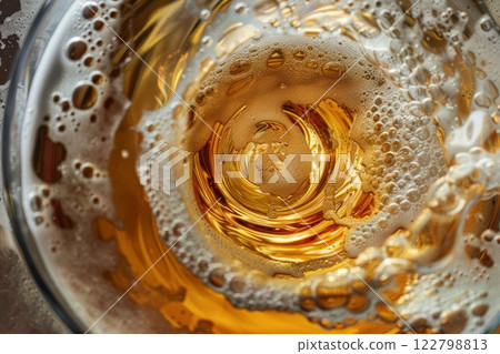 Close-up of refreshing beer bubbles with foam texture. Neural network AI generated 122798813