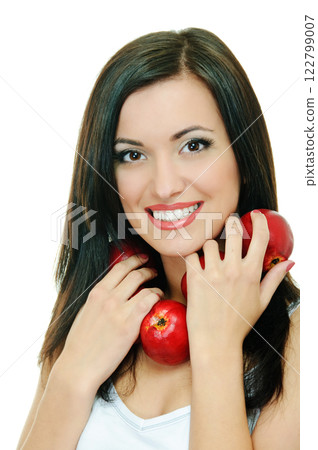 brunette with apple 122799007