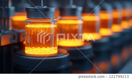 Molding industrial concept. Futuristic Factory with Intricate Machines Forming Automated Production Process 122799213