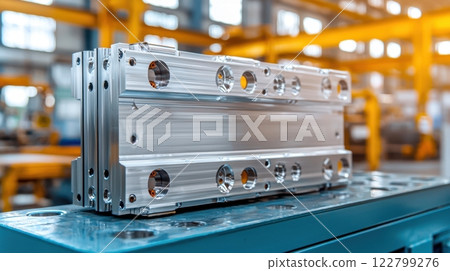 Molding industrial concept. Intricate Aluminum Mold Release Showcasing Precise Industrial Manufacturing 122799276