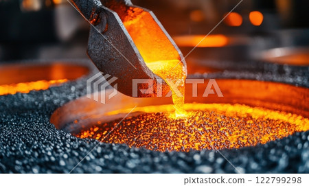 Molding industrial concept. Molten Aluminum Casting Process in a Fiery Industrial Foundry 122799298