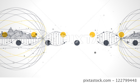 Abstraction on a scientific medical theme. Creative image of a DNA molecule with art elements. 122799448