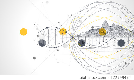 Abstraction on a scientific medical theme. Creative image of a DNA molecule with art elements. Abstraction on a scientific medical theme. Creative image of a DNA molecule with art elements. 122799451