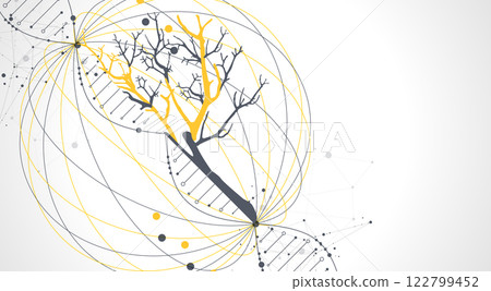 Abstraction on a scientific medical theme. Creative image of a DNA molecule with art elements. 122799452