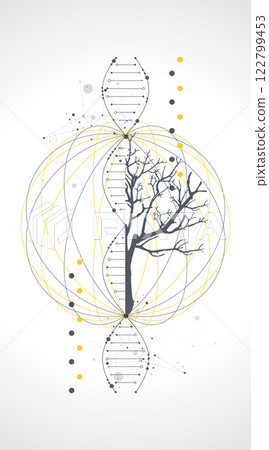 Abstraction on a scientific medical theme. Creative image of a DNA molecule with art elements. 122799453