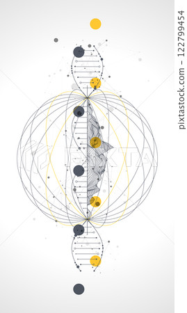 Abstraction on a scientific medical theme. Creative image of a DNA molecule with art elements. 122799454