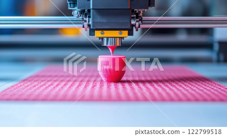 Molding industrial concept. 3D Printer Crafting a Complex Mold for Futuristic Manufacturing 122799518
