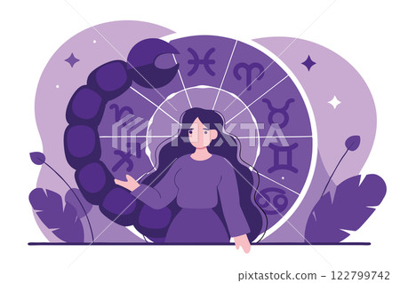 Female representation of Scorpio zodiac sign. Woman with scorpion tail. Individual horoscope 122799742