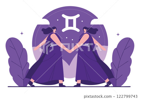 Female representation of Gemini zodiac sign. Individual horoscope. Vector illustration 122799743