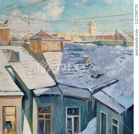 Frost in Saint-Petersburg, oil painting 122799778