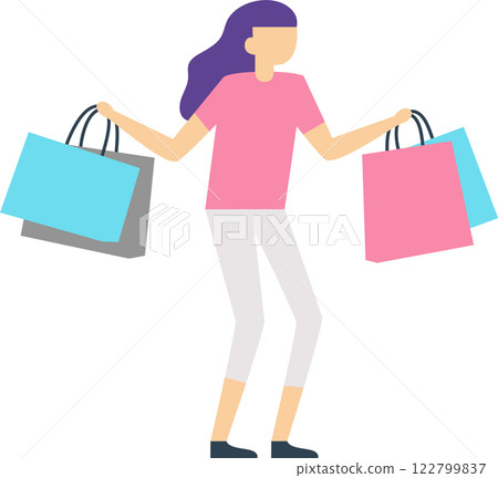 Happy customer carrying shopping bags filled with purchases enjoying a successful day of retail therapy, symbolizing consumerism, sales, and the excitement of finding great deals 122799837