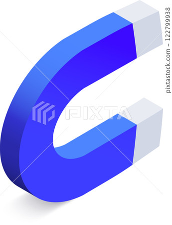 Horseshoe magnet with opposite poles attracting each other, creating a magnetic force field, representing concepts of attraction, magnetism, and power 122799938