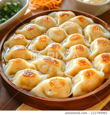 Steamed dumplings with butter served on a plate Steamed dumplings with butter served on a plate 122799965