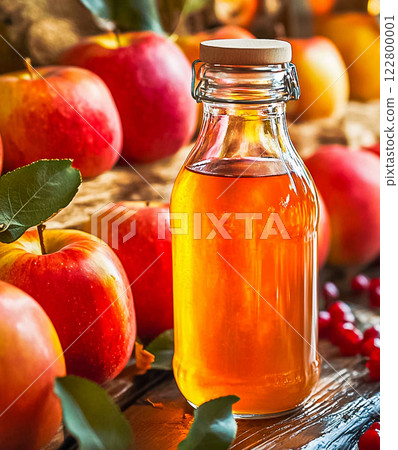 Freshly squeezed apple juice drink with fresh red apples. 122800001