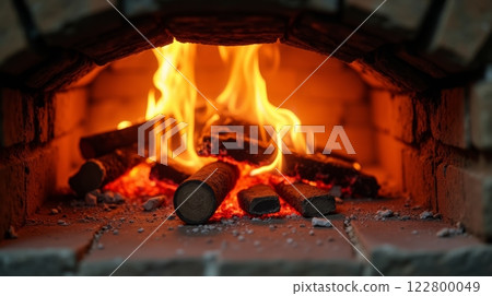 Logs ablaze in a brick oven Logs ablaze in a brick oven 122800049
